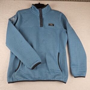 LL Bean Embroidery Airlight Knit Pullover Womens L Pockets 1/4 Snap Turquoise EC
